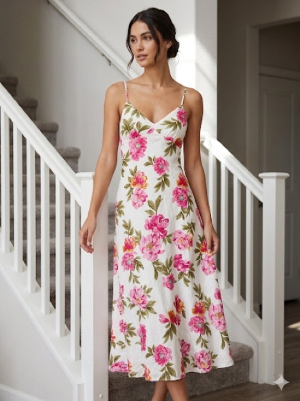 Floral Pink & Green Maxi Slip Dress